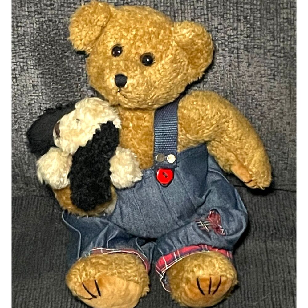 Vintage Bearington Collection Teddy Bear w/ Puppy 13" Bean Filled Plush
